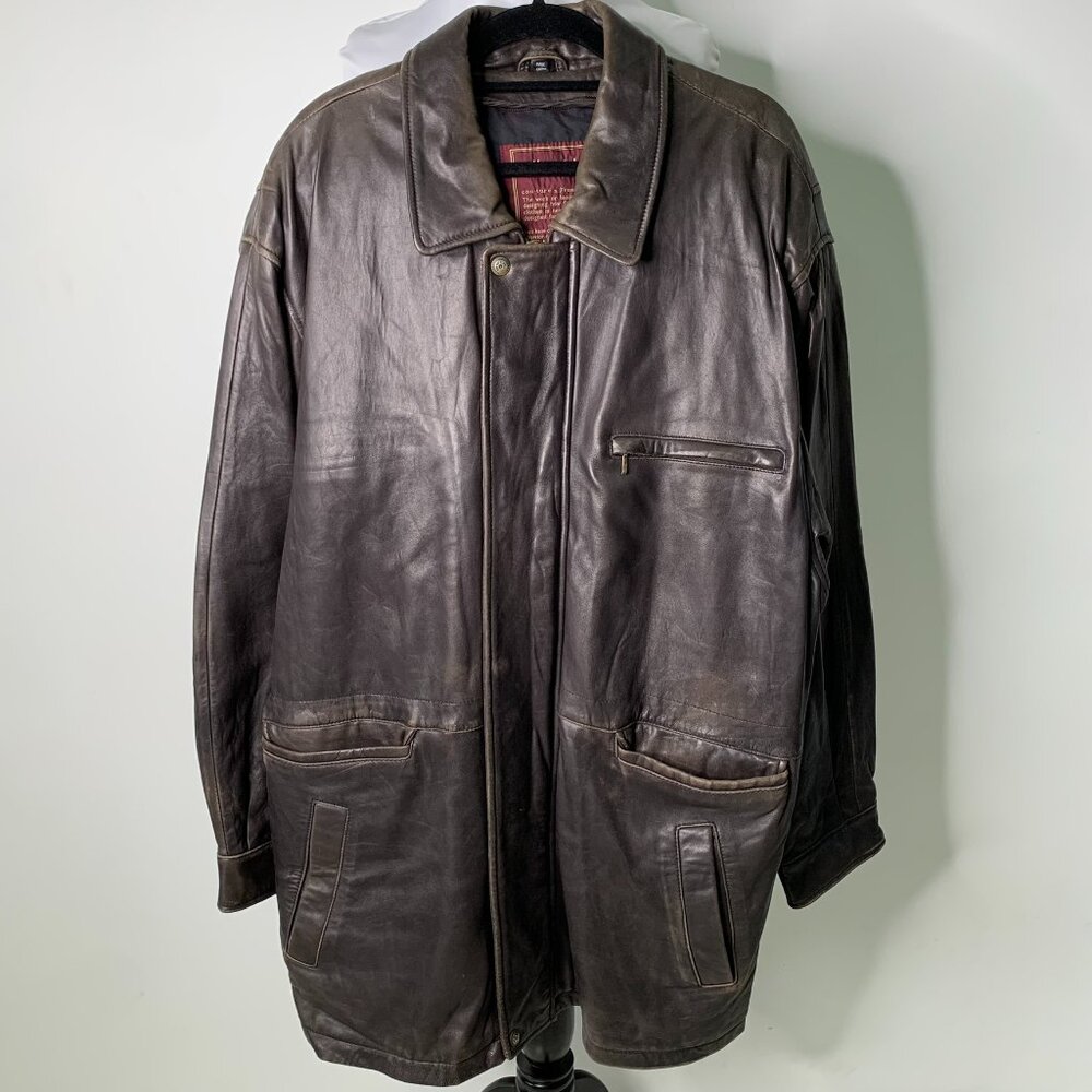 Cou-ture by J. Park Men's Brown Leather Button Front Jacket Size XL